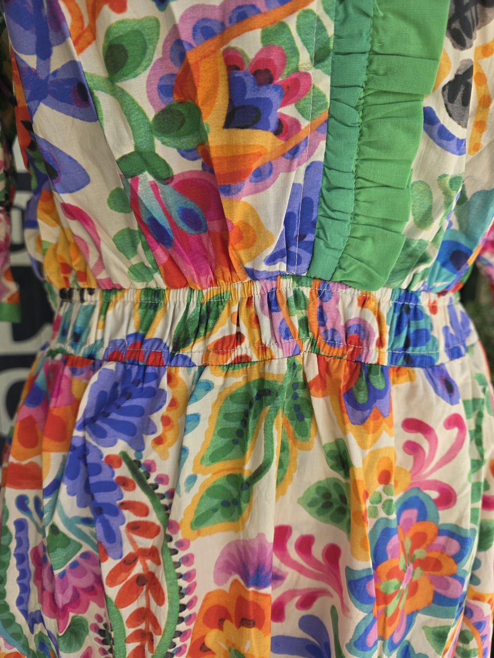 Umgee Multicolor Floral Midi Dress with Green Trim-NWT - Picture 3 of 9
